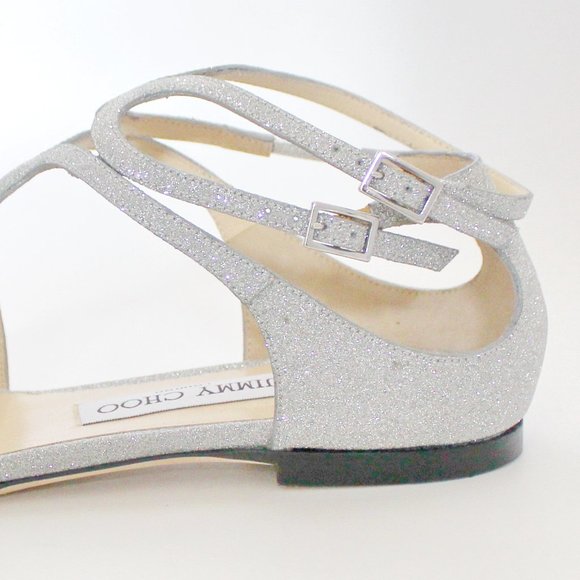 New JIMMY CHOO Leather Lancer Cutout Glittered Sandals - Picture 13 of 15